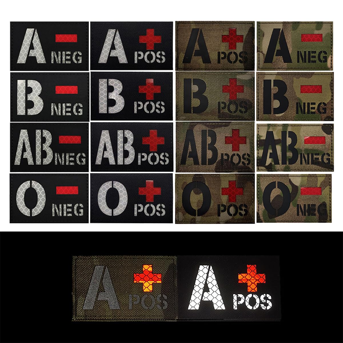 2 PCS AliPlus Blood Type Patches O- NEG Patch IR Infrared Reflective Patch Laser Cut Tactical Morale Patches Hook and Loop(3.15x2 inch Black White)