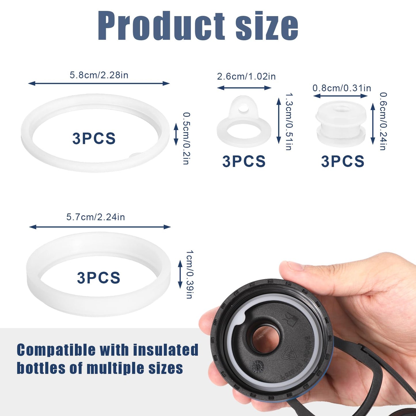 12pcs Water Bottle Gasket Replacement, Silicone Sealing Ring Gaskets Silicone Gasket Replacement for Thermoflask 24/32/40/64oz Water Bottle Lids, Chug Lid, Chug Spout, Vent Hole