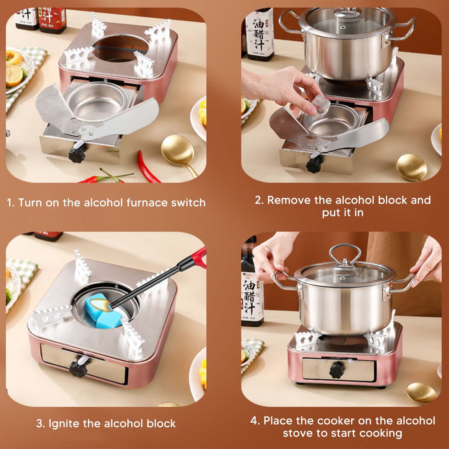 Alcohol Stove,Backpacking Stove,Portable Alcohol Stove Camping,Stainless Steel Silver One Piece Design Drawer Structure Spirit Burner for Home Outdoor Hiking