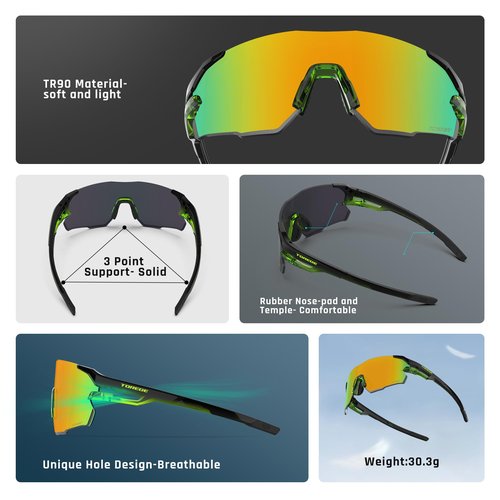 Sports Sunglasses for Men and Women-UV Protection, Ideal for Cycling, Fishing, Baseball, Running, Golf Iceman (C8- Fluorescent Yellow Black&Gold Lens)