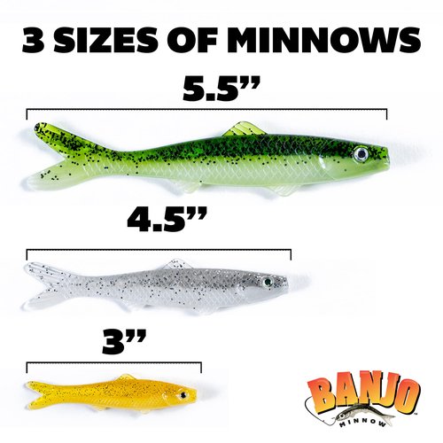 Banjo Minnow Silver Minnows + Lifelike Lure for All Fish + Durable Material That Catches Fish + Freshwater & Saltwater Fishing Lure + Hooks & Anchors