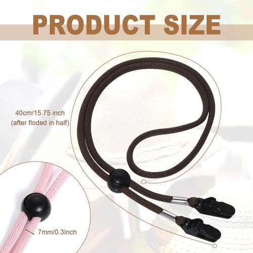 Sucrain 5 Pieces Adjustable Hat Strap Clips Hat Chin Cord for Golfing, Fishing, Boating Black