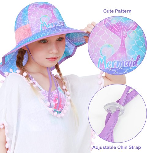Sun Hat for Kids Anti-UV Girls Boys Sun Hats Wide Brim UPF 50+ Sun Protection Beach Hat with Adjustable Chin Strap
