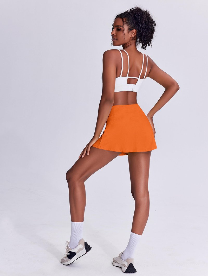 PINSPARK Skorts for Woman High Waisted Tennis Skirt Lightweight Golf Skort Mini Athletic Skirts with Shorts Flowy Skorts for Women with Pockets, Orange Medium