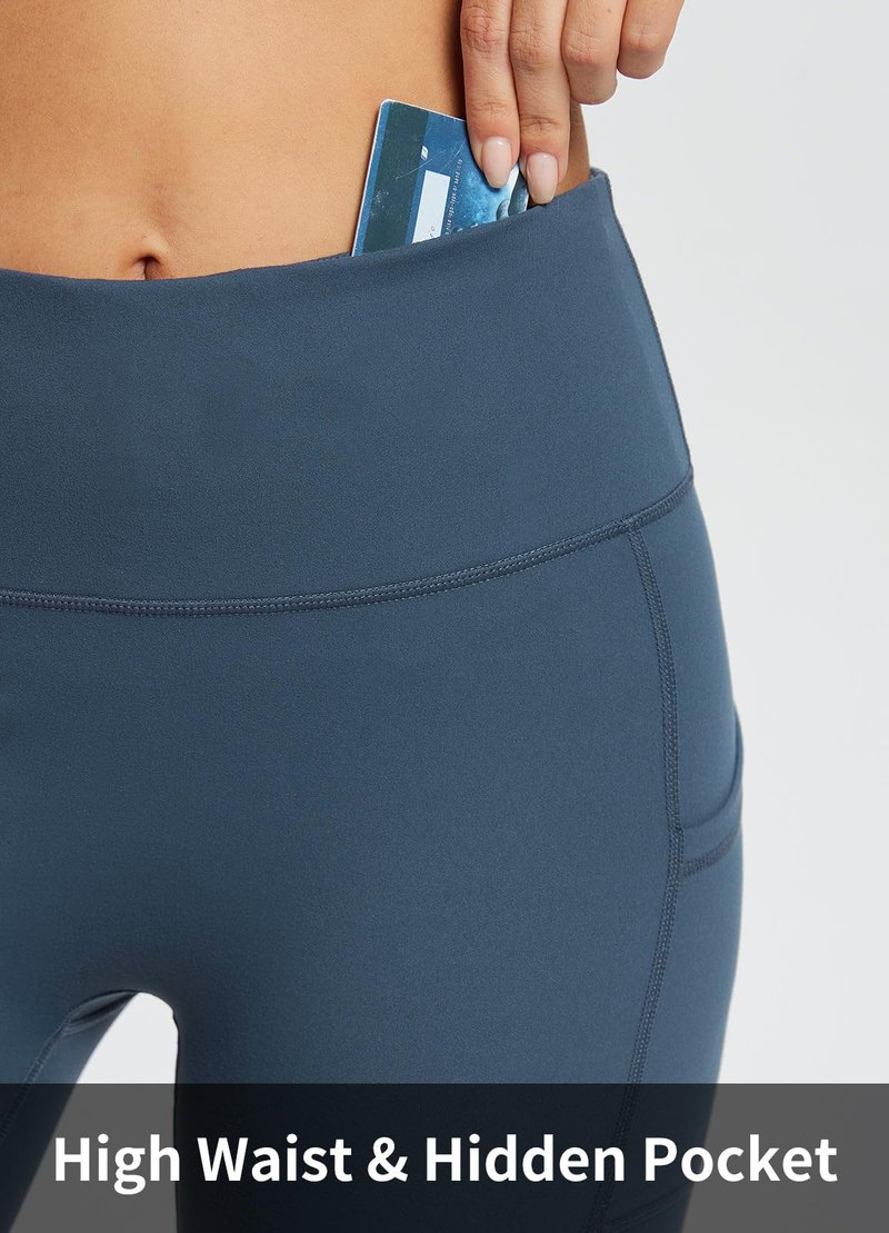 baleaf Biker Shorts Women Yoga Gym Workout Spandex Running Volleyball Tummy Control Compression with Pockets Soft 8" Blue XXXL