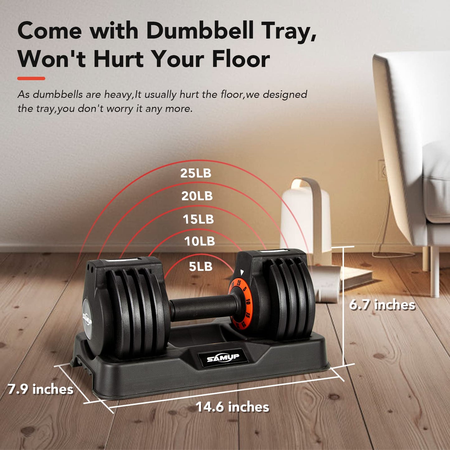 25/55 lbs Pair Adjustable Dumbbells Set, Adjustable Weights Dumbbells Set for Men and Women with Anti-Slip Fast Adjust Weight by Turning Handle,Black Dumbbell with Tray