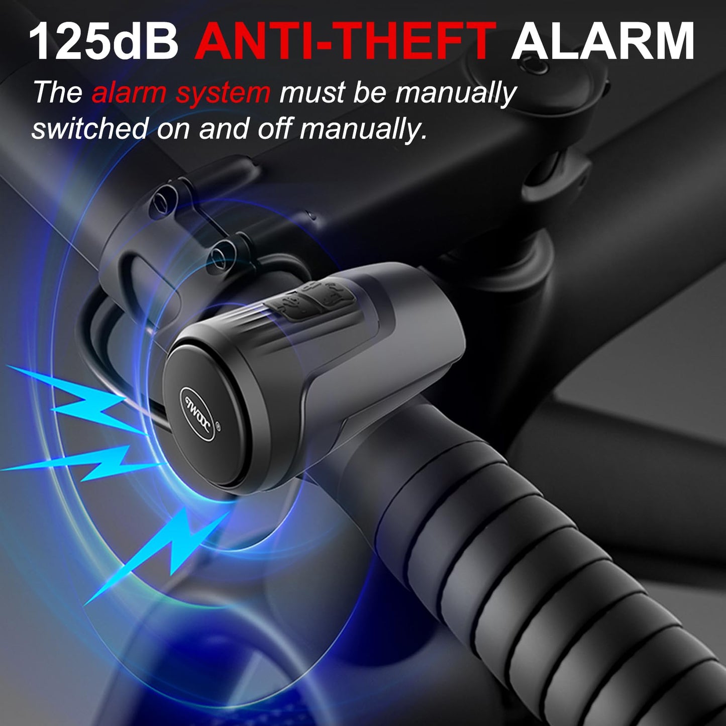 Electric Bike Bell for Adult, 125db Anti-Theft Alarm Loud E-Bike Horn with 1 Sound Modes USB Rechargeable Waterproof Bicycle Horn for MTB/BMX Scooter/Road Cycling