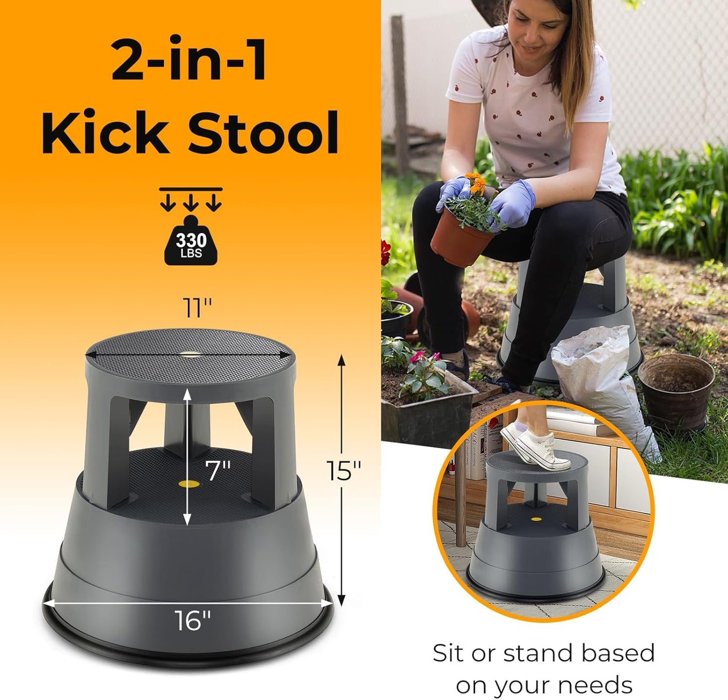 Giantex Rolling Step Stool, Library Stool w/Non-Slip Platform, Thick Rubber Ring, Outdoor Indoor Portable Round Step Stools with Wheels for Adults, Seniors, Kids, Max Load 330 lbs