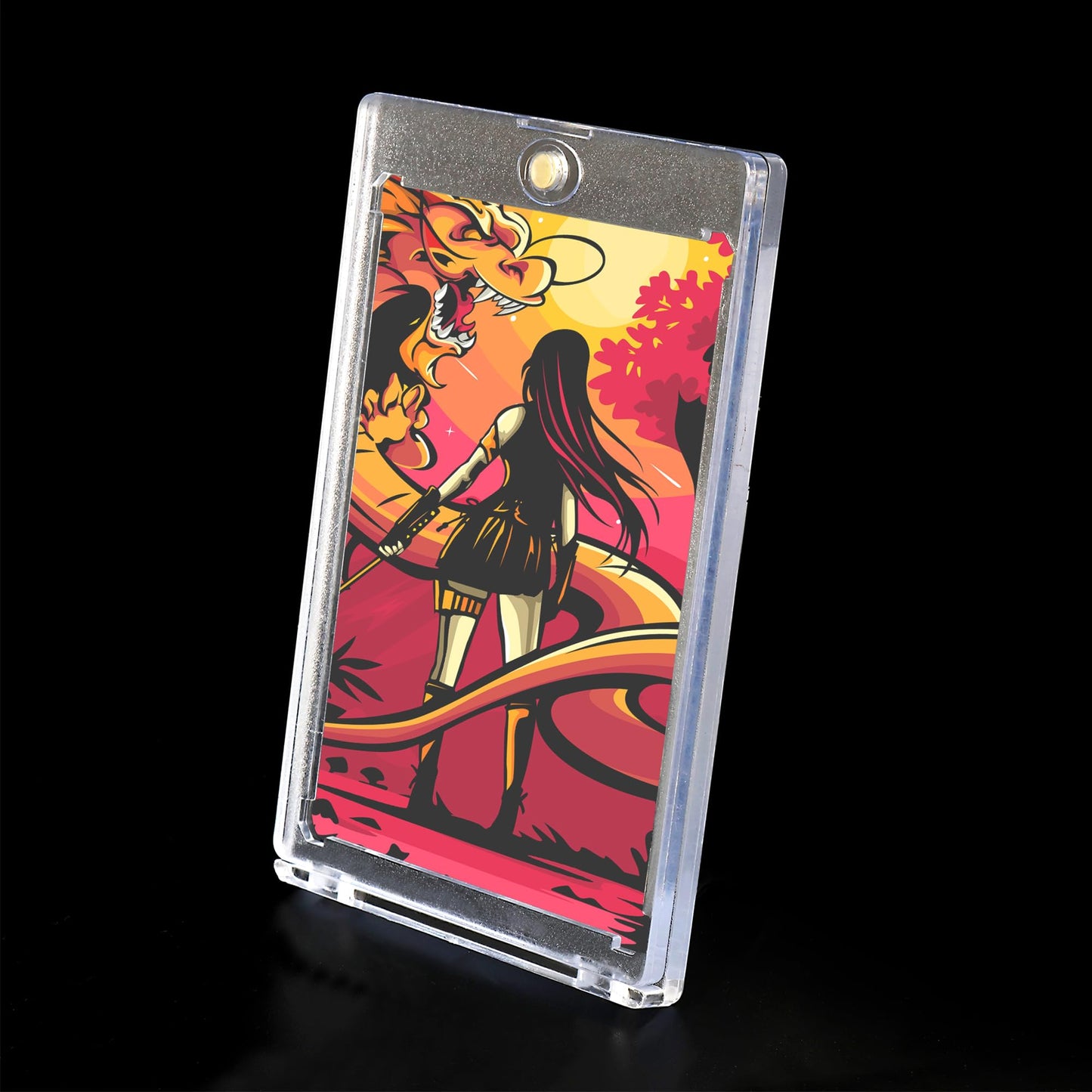 Ogeee 4 PCs Magnetic Card Holders for Trading Cards,35 pt Hard Cards Sleeves Case fit for MTG Cards, YUGIOH Cards, Standard Cards, Sports Cards, Baseball Cards Toploaders,Plus 2 Acrylic Stands