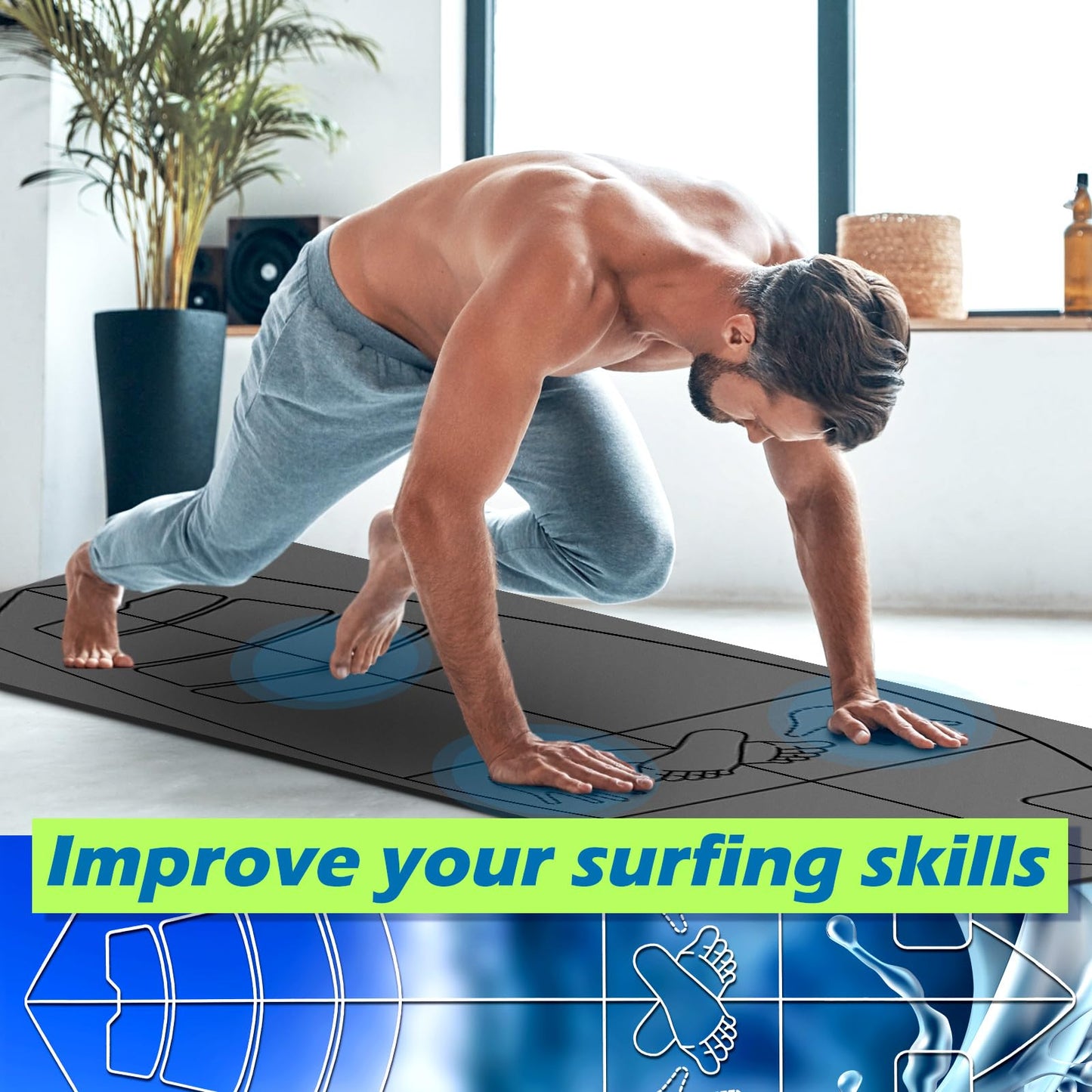 JellyArch 6 x 2.2 ft Surf Mat with Storage Bag Non-slip Rubber Yoga Mat Surf Training Accessories for Women Men Workouts Indoors