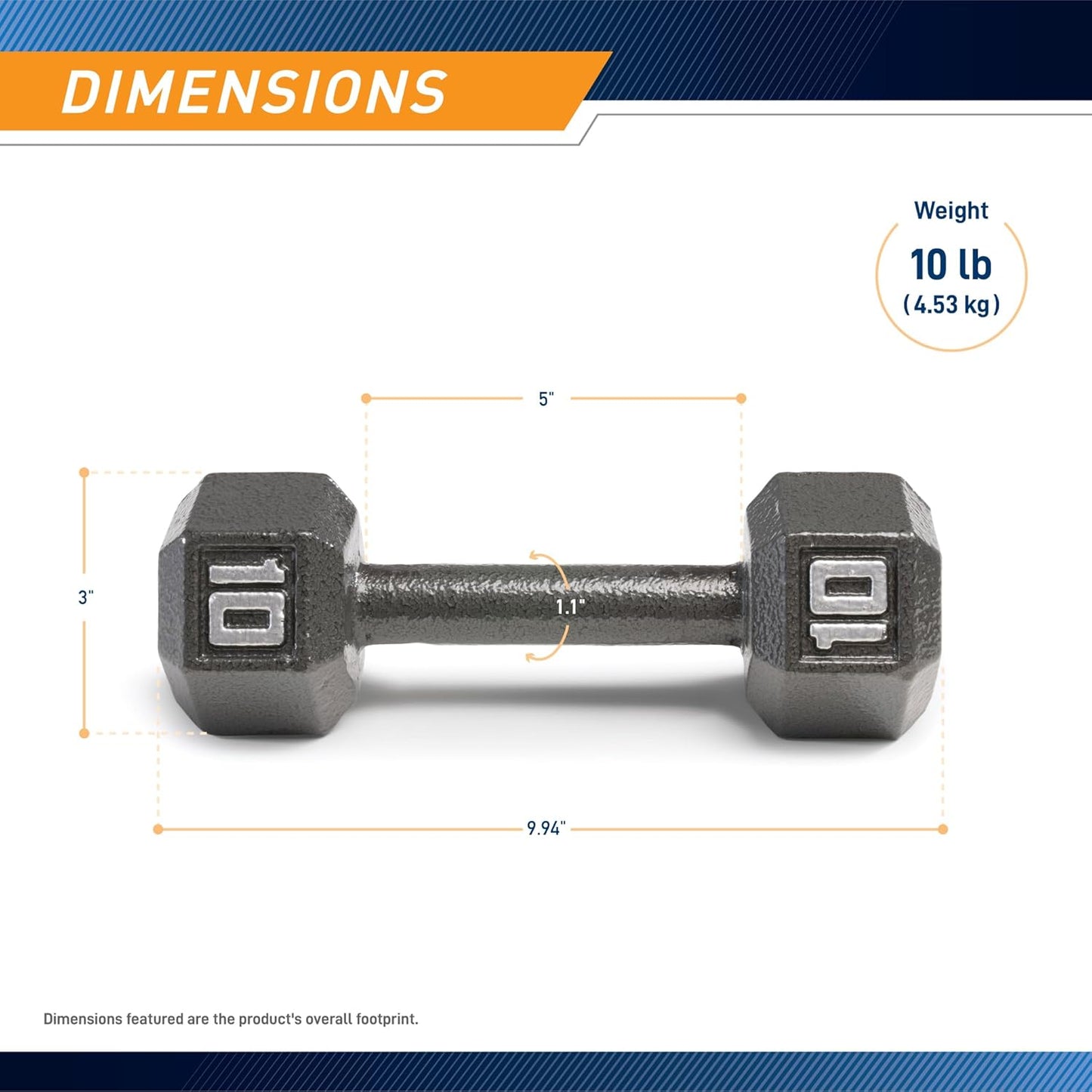 Marcy Cast Iron Hex Dumbbells Collection - Available size from 3-lb to 100-lb, SOLD INDIVIDUALLY