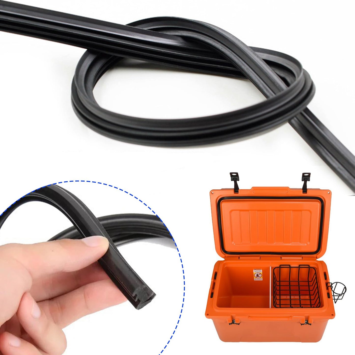 Silicone Cooler Lid Gasket for YETI Cooler 20qt, 45qt, 70qt, 110qt, Cooler Replacement Sealing Strip, Black, 8 Feet Cooer Accessories