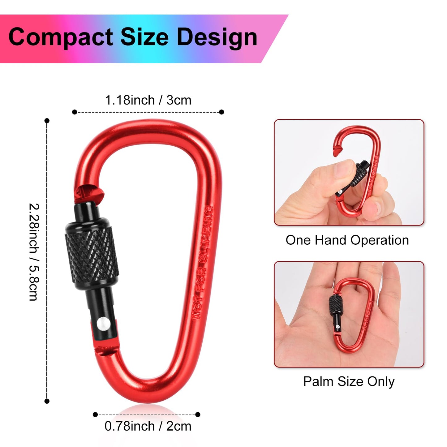 10 Pack Carabiner Clip, 2.28 inch Aluminum D-Ring Shape Locking Carabiners, Snap Hook Sport Accessories for Outdoor Camping Hiking