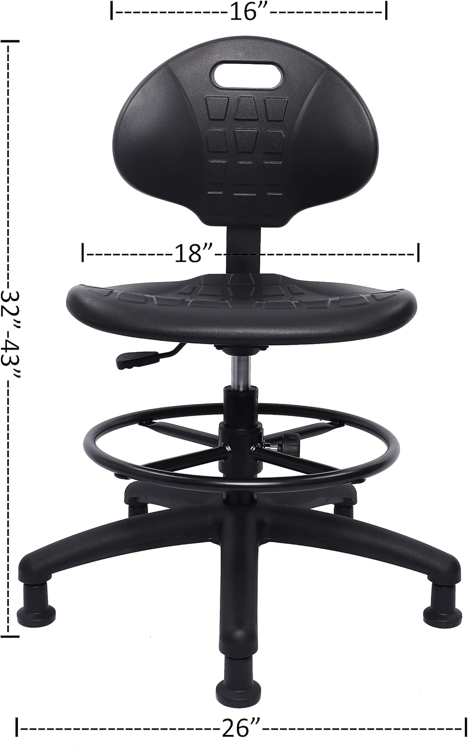 TAKE UR SEAT® Polyurethane Drafting Lab Stool Chair, 18" Adjustable Footring, 8" Adjustable Height, 450 lbs seat Capacity, Heavy Duty, Shipped Within 24 Hours Med. Bench Height (Rubber Caster)