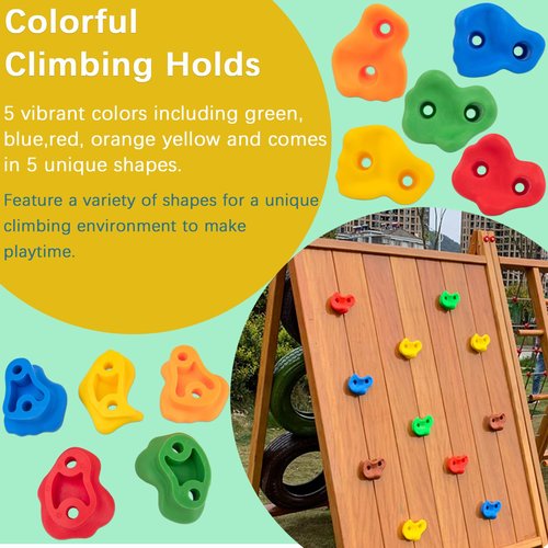 KAKO Rock Climbing Holds, Rock Wall Climbing Holds Kids, Climbing Wall Grips, Rock Climbing Wall for Kids Outside, Rock Climbing Holds for Kids with Mounting Hardware (25 Pcs)