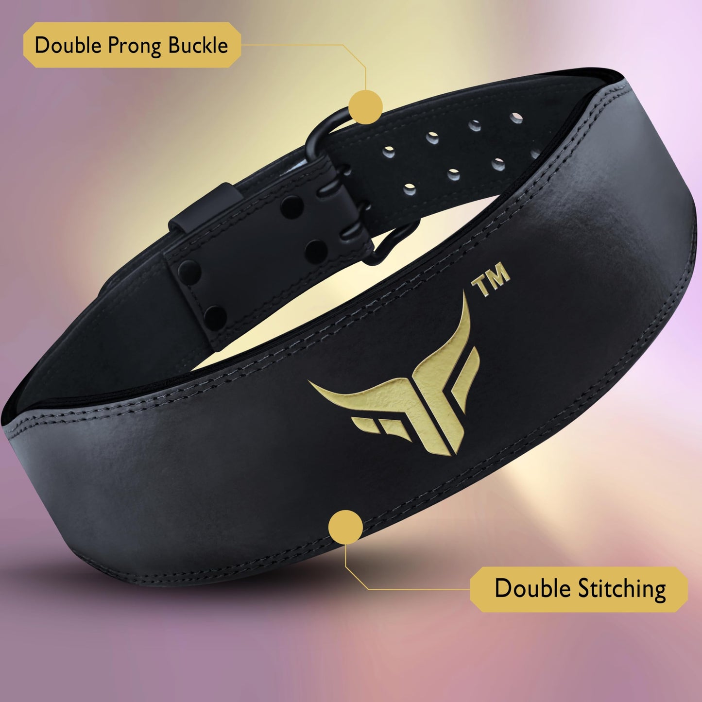 Mytra Fusion Weight Lifting Belt Double Prong Buckle Power Lifting Back Support Belt 100% Leather Gym Belts for Weightlifting Weight Lifting Belts for Men Women, Powerlifting, Strength Training, Squat