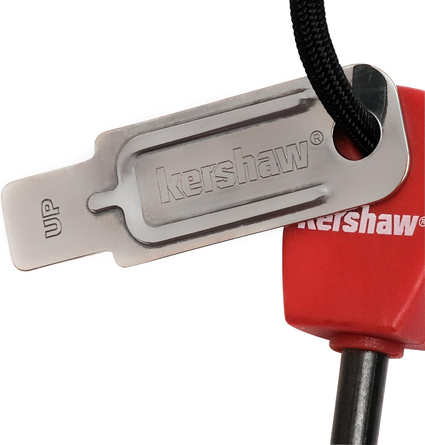 Kershaw Firestarter (1019X),3.1” High-Performance Magnesium Firesteel,Chrome-Plated Striker Steel,Up to 3000 Strikes,Waterproof,Easy to Operate,Red Molded Plastic Handle,Nylon Lanyard,1.1 OZ,Small
