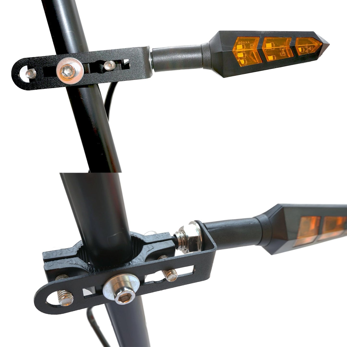 10mm Motorcycle Turn Signal Bracket, 4pcs Universal Bicycle Indicator Lamps Pipe Clamp Light Black Metal Turn Signal Bar Mounts Brackets Holder Accessories