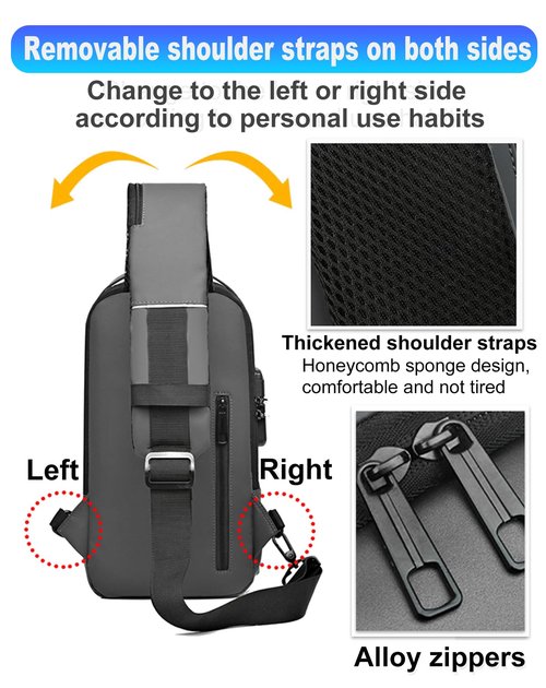 Geanbun Sling Bag for Men Anti-Theft USB Crossbody Backpack Waterproof Chest Daypack Lightweight Shoulder Bag (Black)
