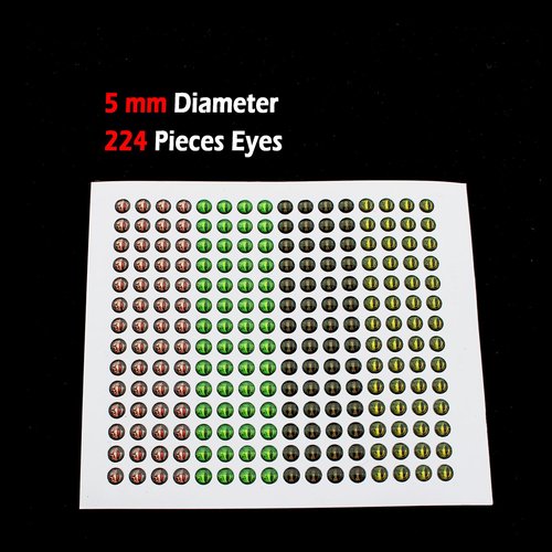 Tigofly 224 pcs 4 Colors 5mm 3/16" 4D Fish Eyes Sticky Fishing Lure Realistic DIY Crafts for Hooks Baits Fly Tying Materials