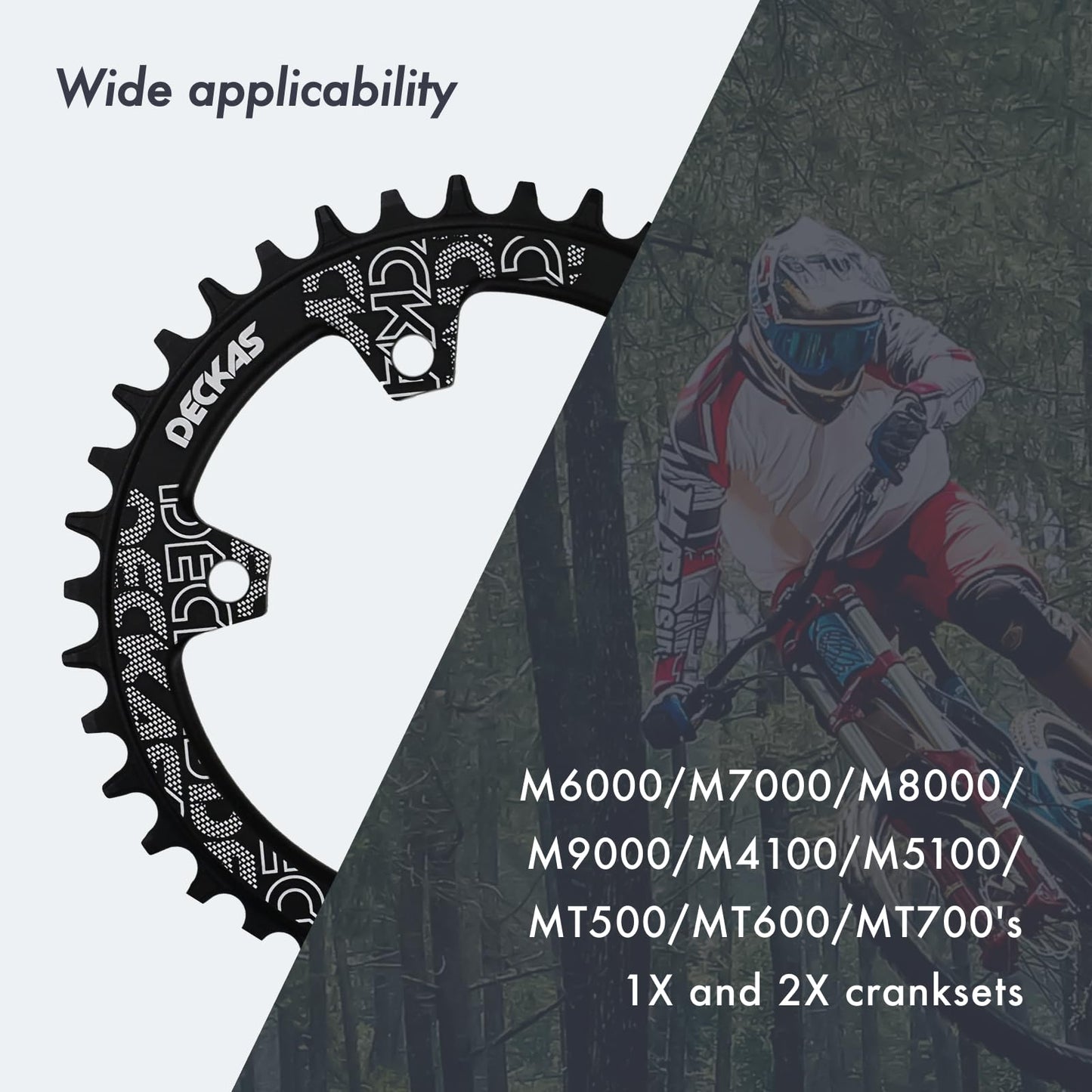 DJC Bike Chainring Asymmetrical 96BCD Narrow Wide Tooth MTB for XT SLX M6000 / M7000 / M8000 / M9000 7/8/9/10/11/12 Speed Aluminum 7075 30T 32 34 36 38T, Round 42T Black
