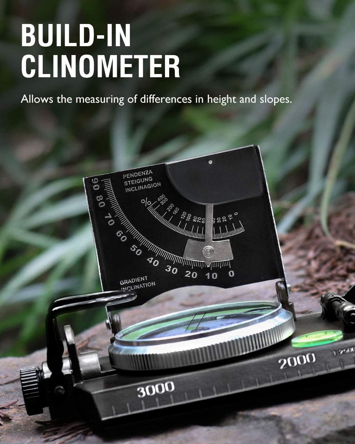Eyeskey Multifunctional Military Sighting Navigation Compass with Inclinometer | Impact Resistant & Waterproof Compass for Hiking, Camping