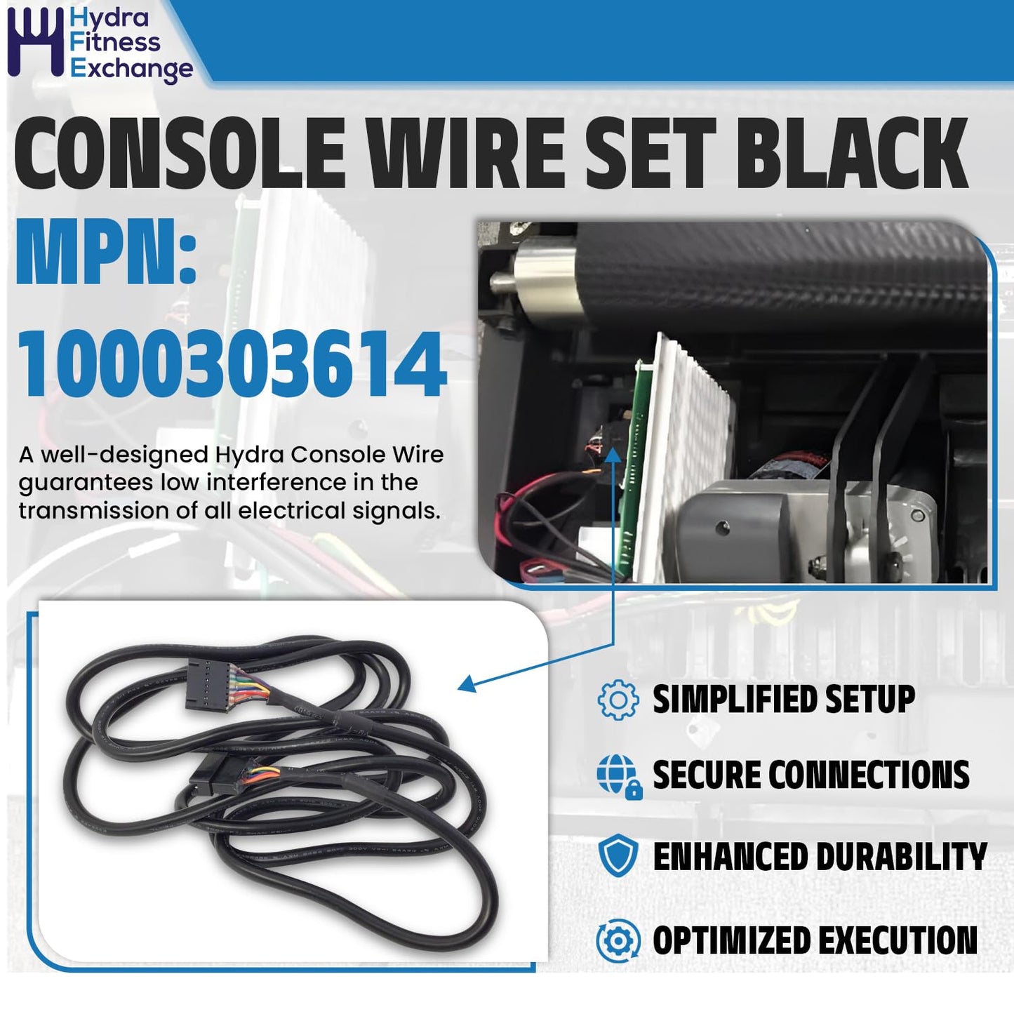 Hydra Fitness Exchange Console Wire Set Black | Treadmill Exercise Equipment Replacement Part | Compatible with HZ Fitness 7.0AT-04, TM1021, PTM1021, PTM1021B | MPN 1000303614 (2021-2025 Model)