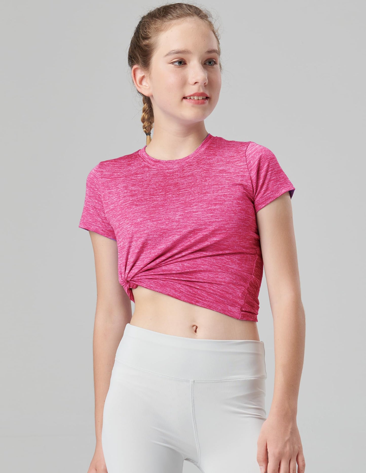4 Pack: Youth Girls Athletic Shirts, Short Sleeve Dry Fit Apparel Tech Tshirts, Sports Activewear for Kids Teens (Set 3, Large)