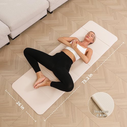 PAIDU Foldable Yoga Mat - 10mm Extra Thick, 75"26" Non-Slip Exercise Fitness Mat | SGS Eco-Certified, Portable for Yoga/Pilates/Studio/Home Workout (Beige)