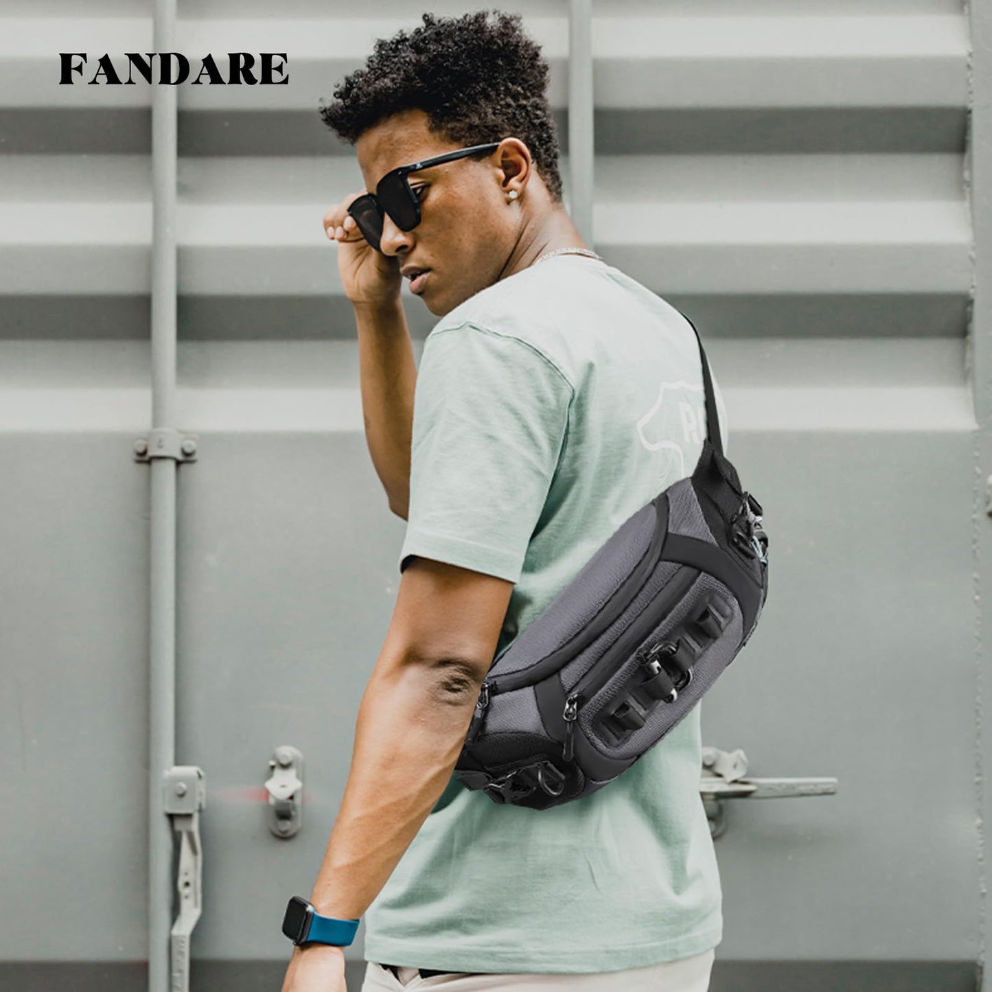 FANDARE Waist Fanny Pack Casual Sling Bag Sport Bumbags for Women Men Chest Crossbody Bags Cover Pack for Hiking Cycling Travelling Outdoor Gym Business Nylon Shoulder Pouch Grey