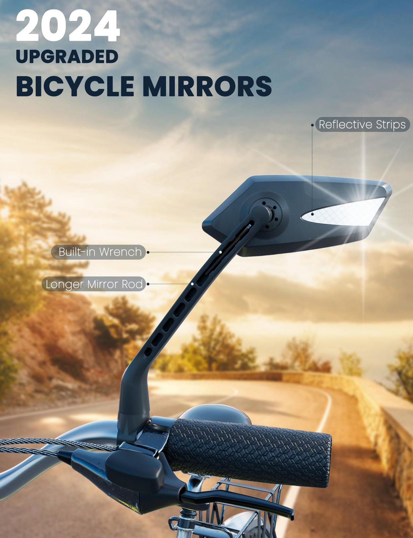 2024 New Handlebar Bike Mirror, Safe Crystal Convex Wide Angle UHD Glass Bicycle Mirror, Adjustable Rearview Mirror, Easy Installation for Ebike Scooter Snowbike (Convex Silver 1 Pair)