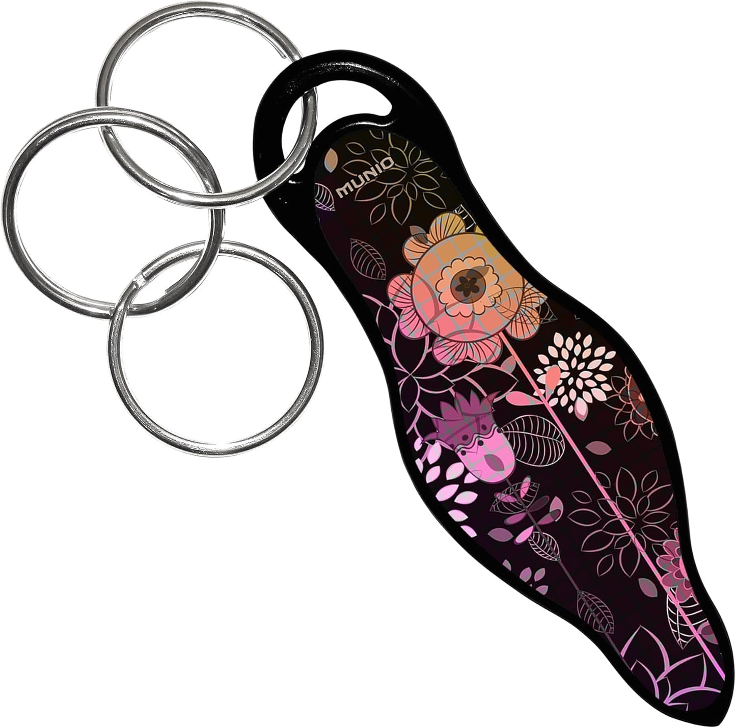 MUNIO Self Defense Keychain – Lightweight, Stylish & Portable Safety Tool for Women & Men – Non-Lethal Kubotan, Easy to Use, TSA Approved – Made in USA – Modern Flowers Design