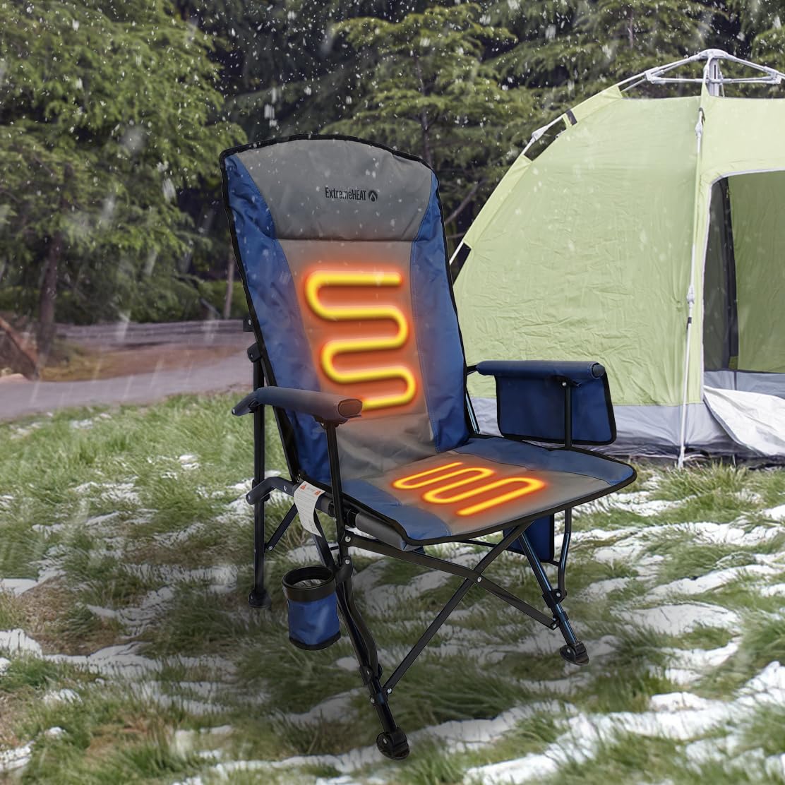 ExtremeHEAT Heated Camping Chair | Water-Resistant Heated Outdoor Chair with 3 Heat Settings | Folding Heated Chair for Outdoor Sports, Camping, and More | Battery Not Included