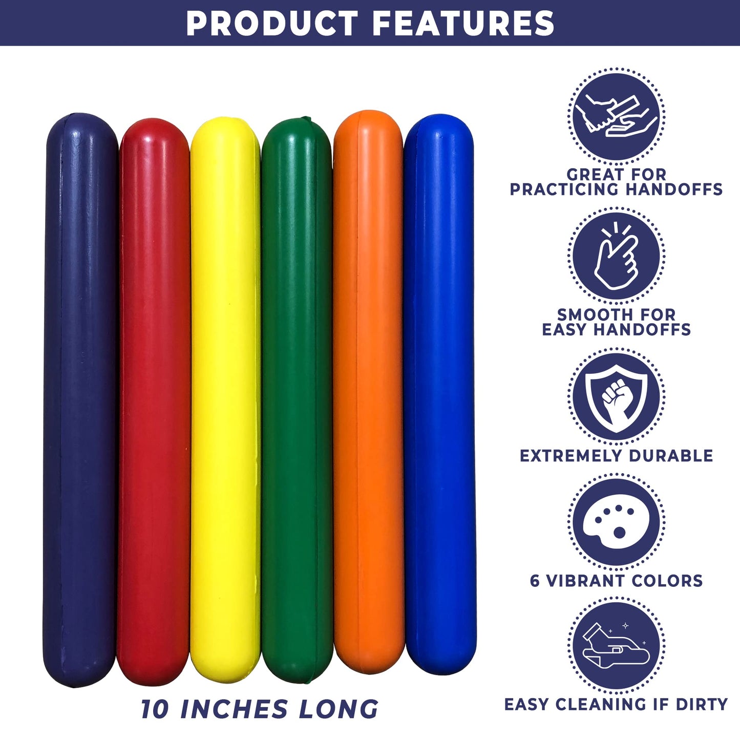 Ace Creations Safety Foam Relay Baton Set of 6 for Track and Field, Gym Class Running Race Games