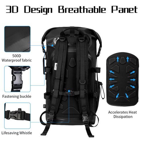 AFISHTOUR 35L Waterproof Backpack for Men and Women - Roll-Top Floating Dry Bag Backpack for Kayaking, Rafting, Boating, Beach (Black)