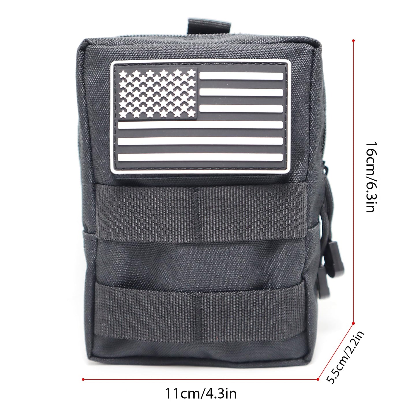 2 Pack Molle Pouches-Vest Pouch Belt Pouch Waist Bag Pack EDC Molle Accessories Bag Small Utility Pouch with Flag Patch Black
