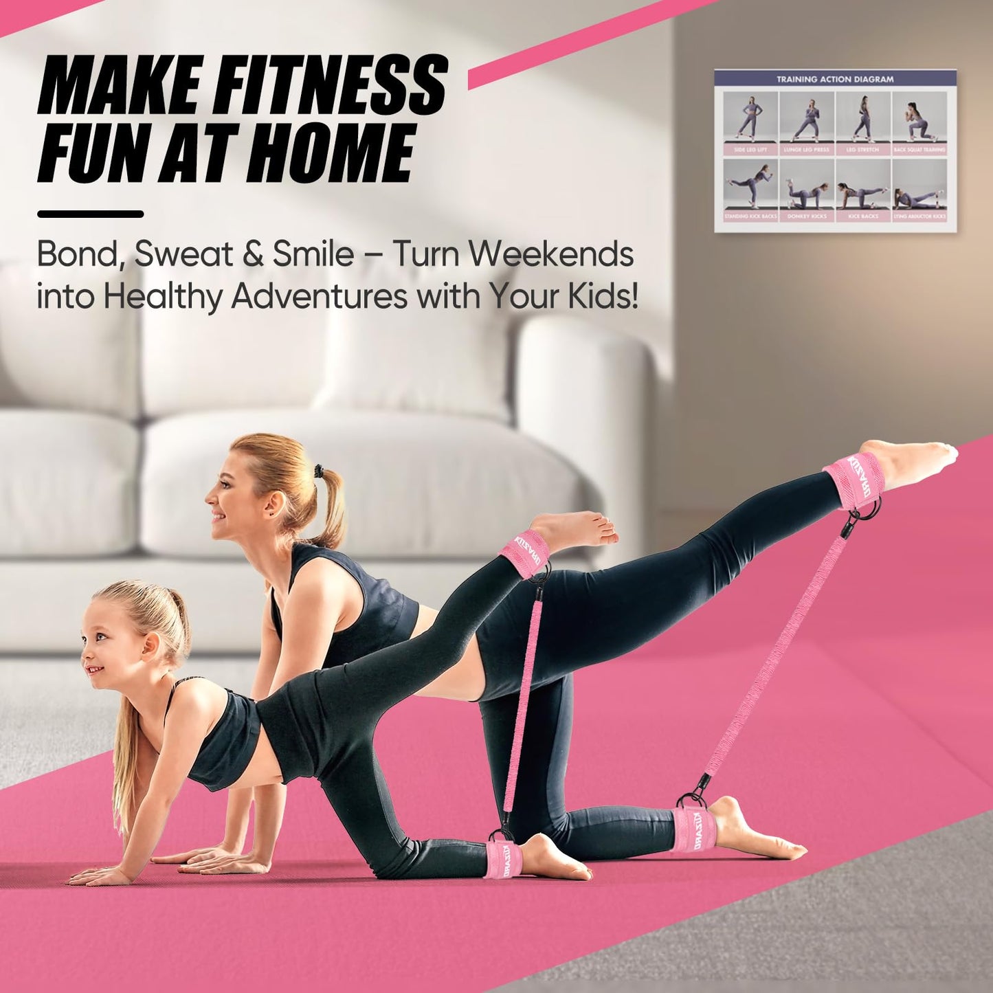 KUZARO Ankle Resistance Bands with Cuffs, Ankle Weights Bands for Working Out, Women Leg and Glutes Workout Equipment, Exercise Bands for Kickbacks, Butt and Booty Trainer, Home Gym Fitness Equipment