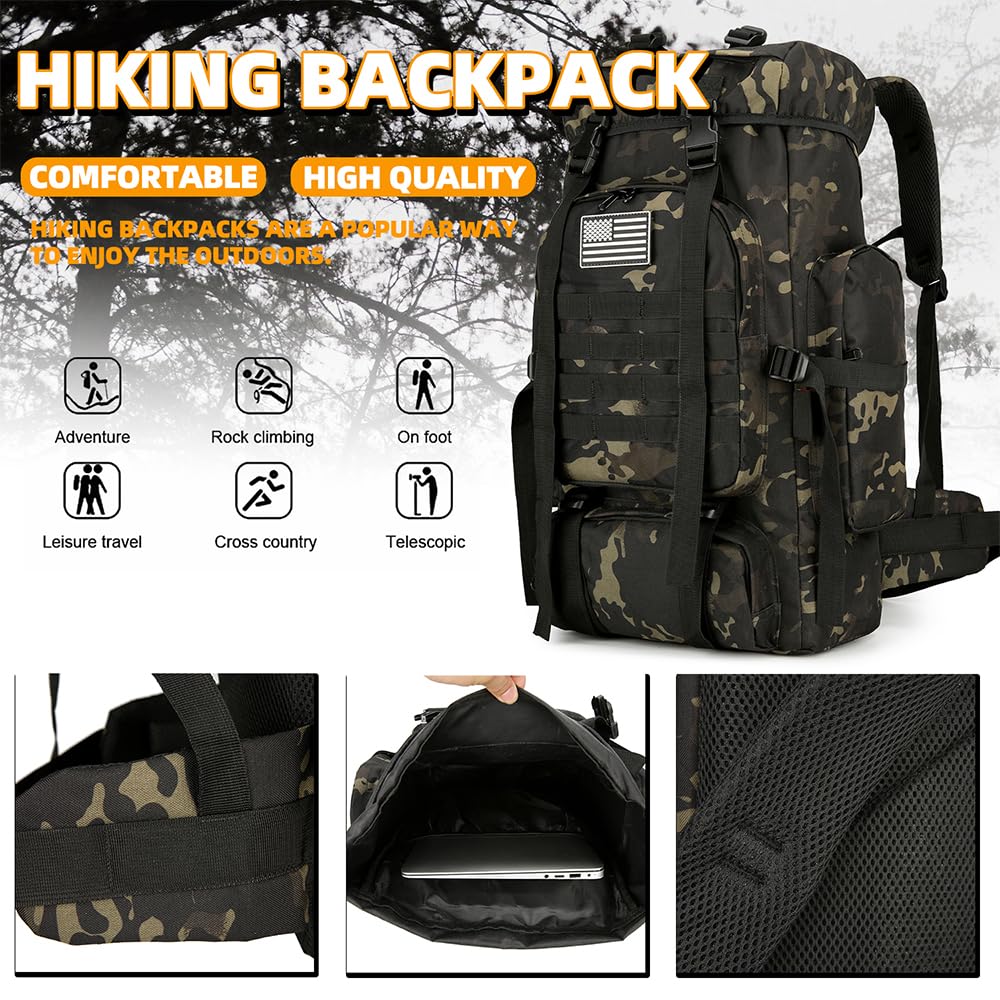 Bkcmy 45L Hiking Backpack Waterproof Travel Daypack Camping Backpack for Men Women (Black)