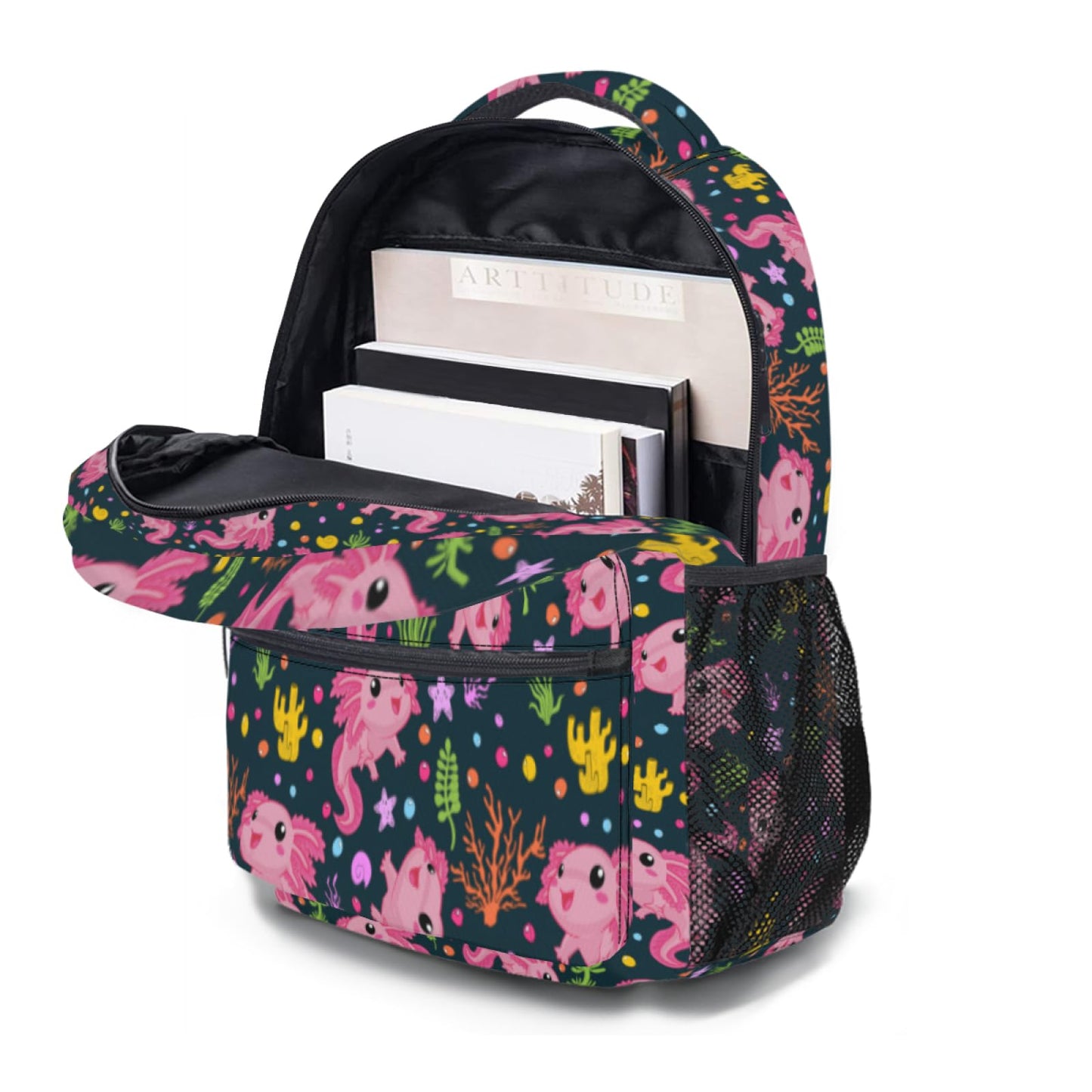 Keiutexe Axolotl Salamander Backpack With Adjustable Padded Shoulder Straps 17 Inch Daypacks For College Travel