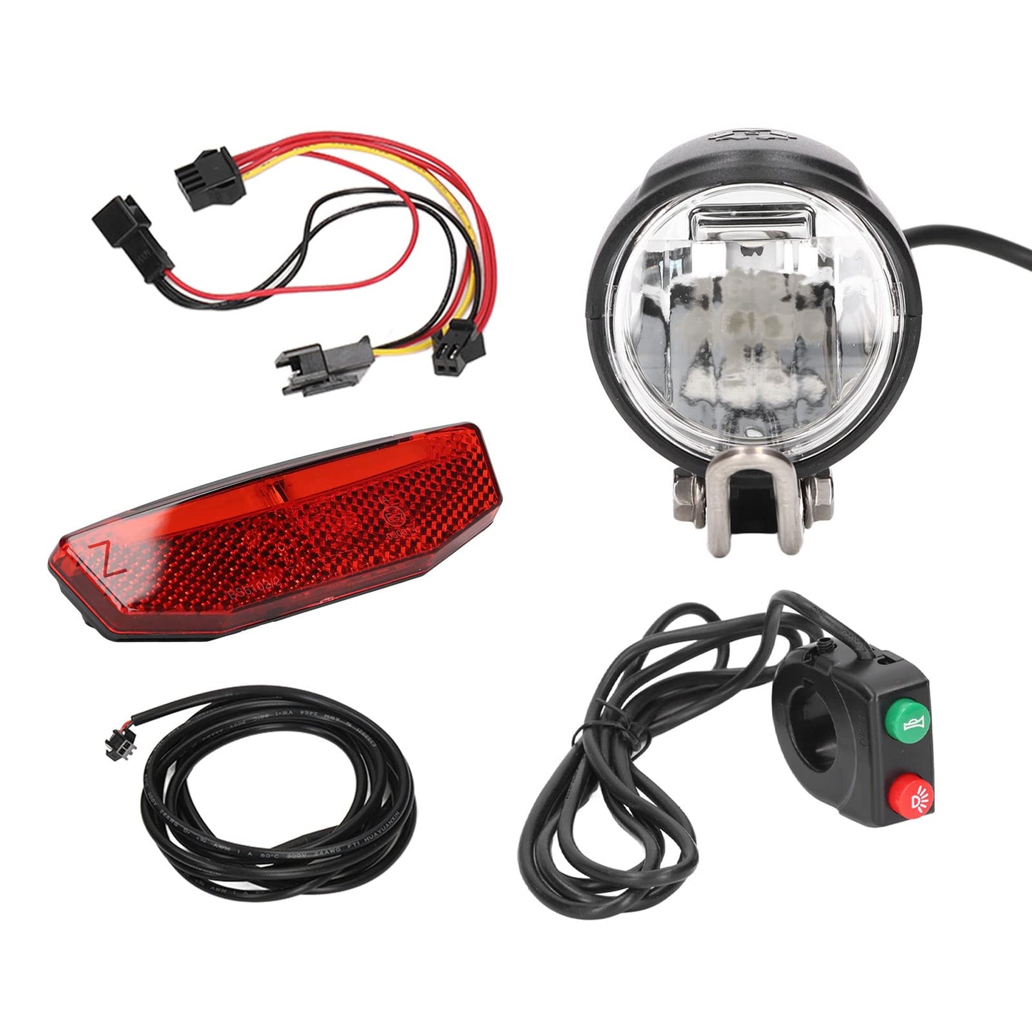 Bike Headlight and Tail Light Kit, Electric Bike Horn Headlight and Tail Light Kit DK11 Aluminum Alloy Plastic Electric Bike Lights Set for Upgrade
