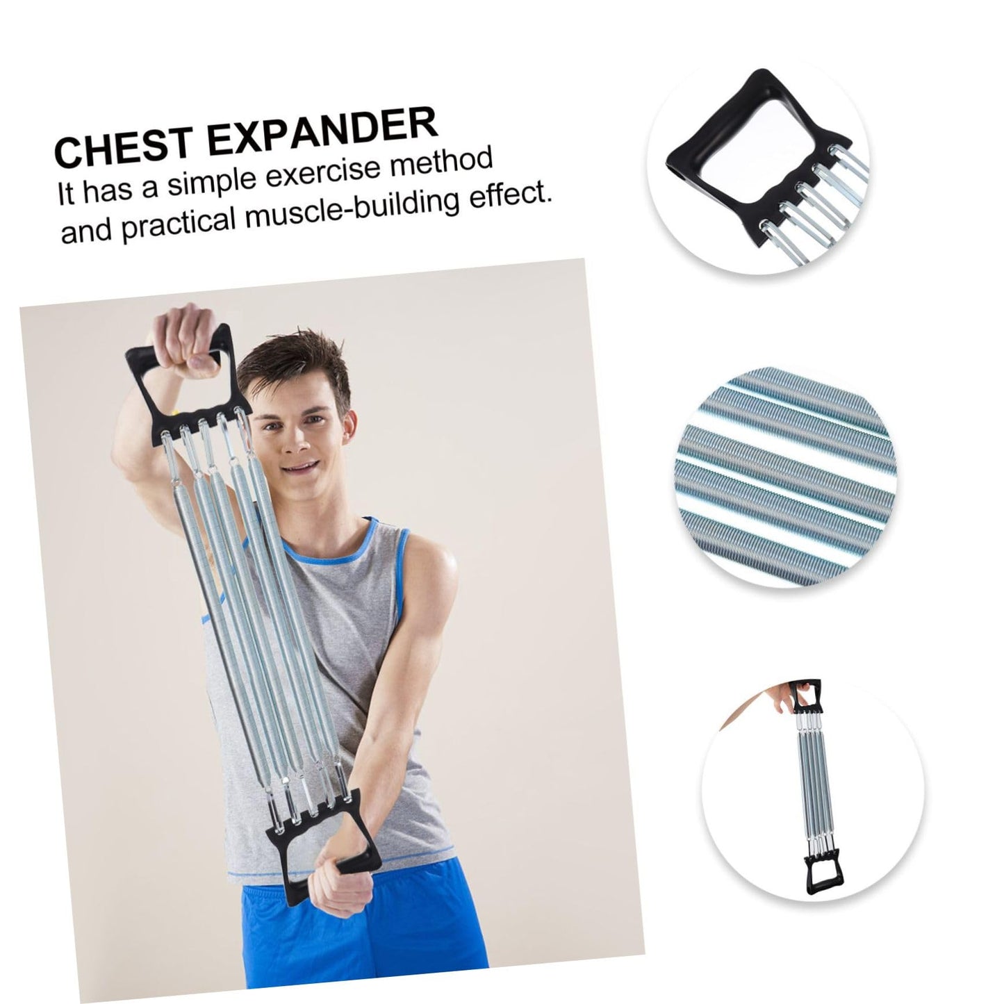 Kisangel 1pc Spring Chest Expander with 5 Springs Arm Muscle Strength Exercise Gym Stretch Rope Arm Trainer for Indoor Fitness Workout