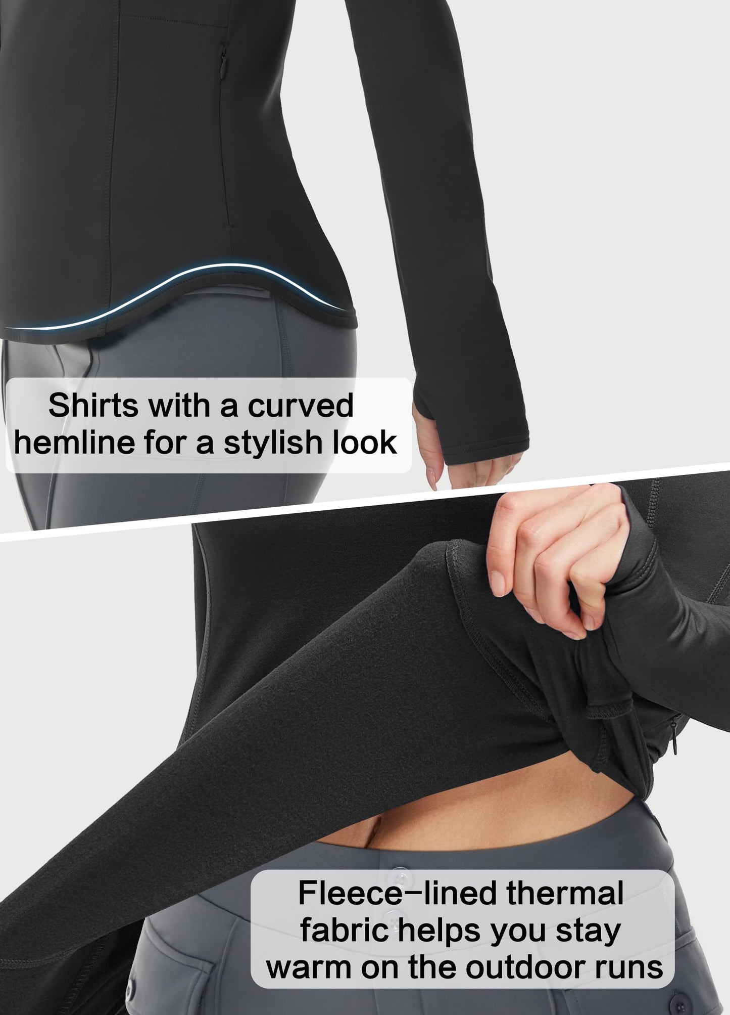 Thermal Shirts for Women Winter Running - Fleece Lined Long Sleeve Warm Tops Cold Weather Gear Thumbholes Zipper Pocket