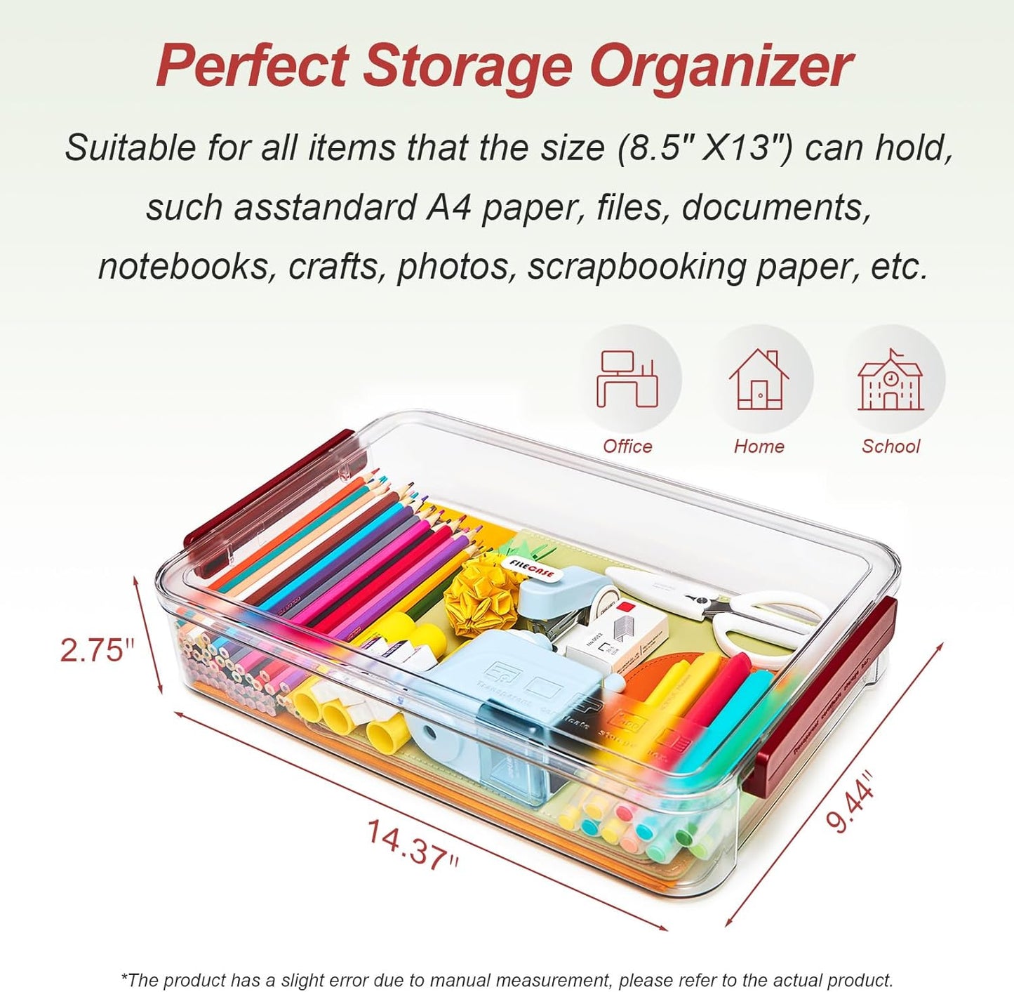 2 Pcs 5.5qt 9 x 13 Plastic Portable Project Case With Snap-Tight Latch Clear Stackable Storage Box With Lids Organizer Container For A4 File Photo Documents Scrapbook Craft Art Supplies