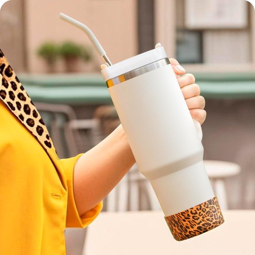 Silicone Boot for Stanley Quencher Tumbler20/30/40oz & IceFlow 20/30oz,Owala Tumbler 24/40 oz,Hydro Flask 12-24oz,-Non-Slip Bottom Protector for Bottom size 2.8-2.95" BPA-Free Cup Sleeve(Gold Leopard)