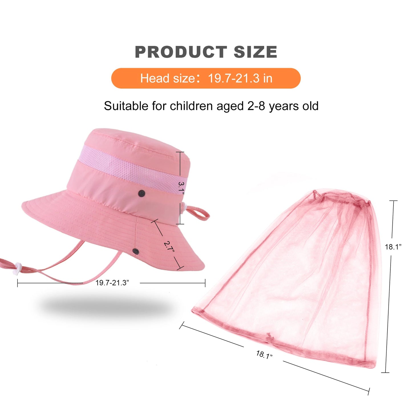 Kids Mosquito Head Net Hat - Bug Cap UPF 50+ Sun Protection for Beekeeping Garden Fishing