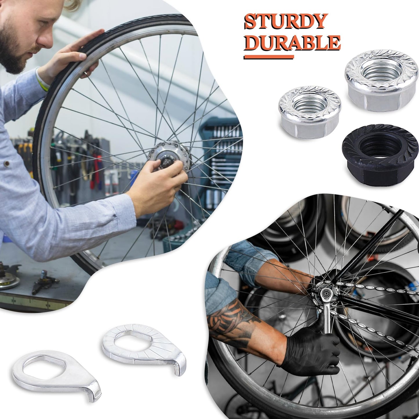 12Pcs Bike Axle Nut and Safety Washer Kit, Bike Nuts for Wheels, Mountain Bike Accessories, 3 Size M8/M9.5/M10 Bike Wheel Nut for Most Mountain Bike Front and Rear Wheel Axle