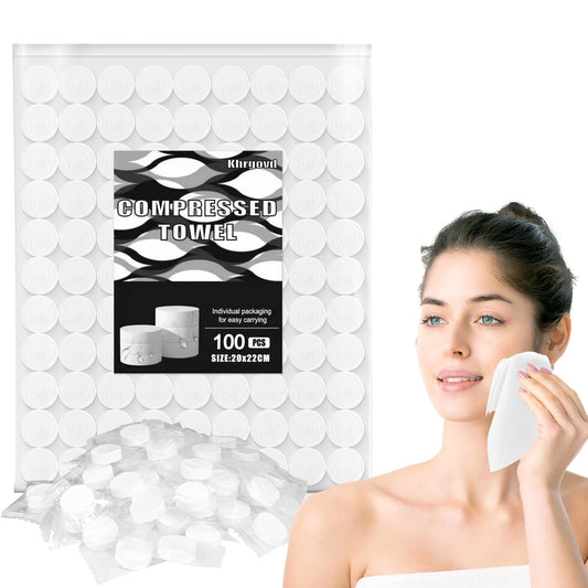 Khrgovd 100PCS Compressed Towel Tablets Mini Disposable Compressed Towel Tablets,Bulk Coin Tissues,Disposable and portable face towels suitable for travel, Camping, Sports, Beauty Salons, Home use
