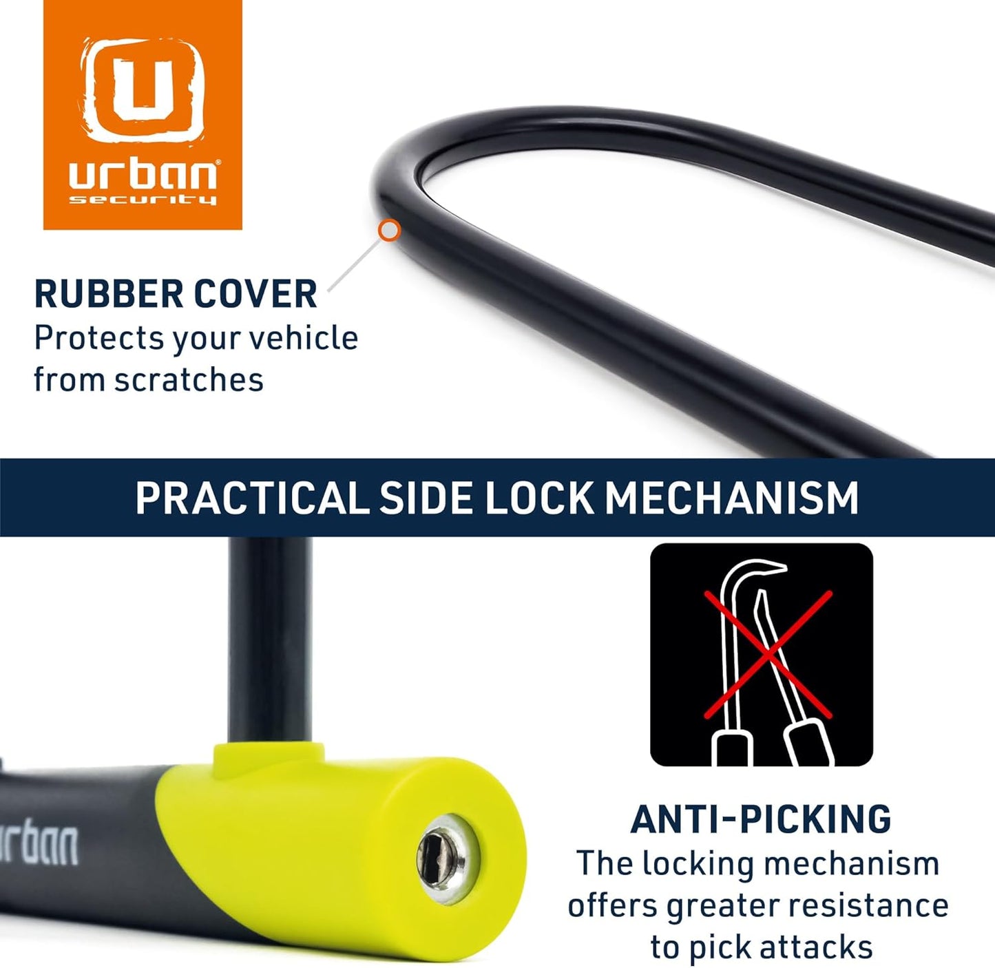 Urban 12U300 Bicycle U Lock with Bracket, Heavy Duty Bike Lock Anti Theft, Optimum Size 105X280mm, Universal Anti-Theft Bicycle Shackle Lock