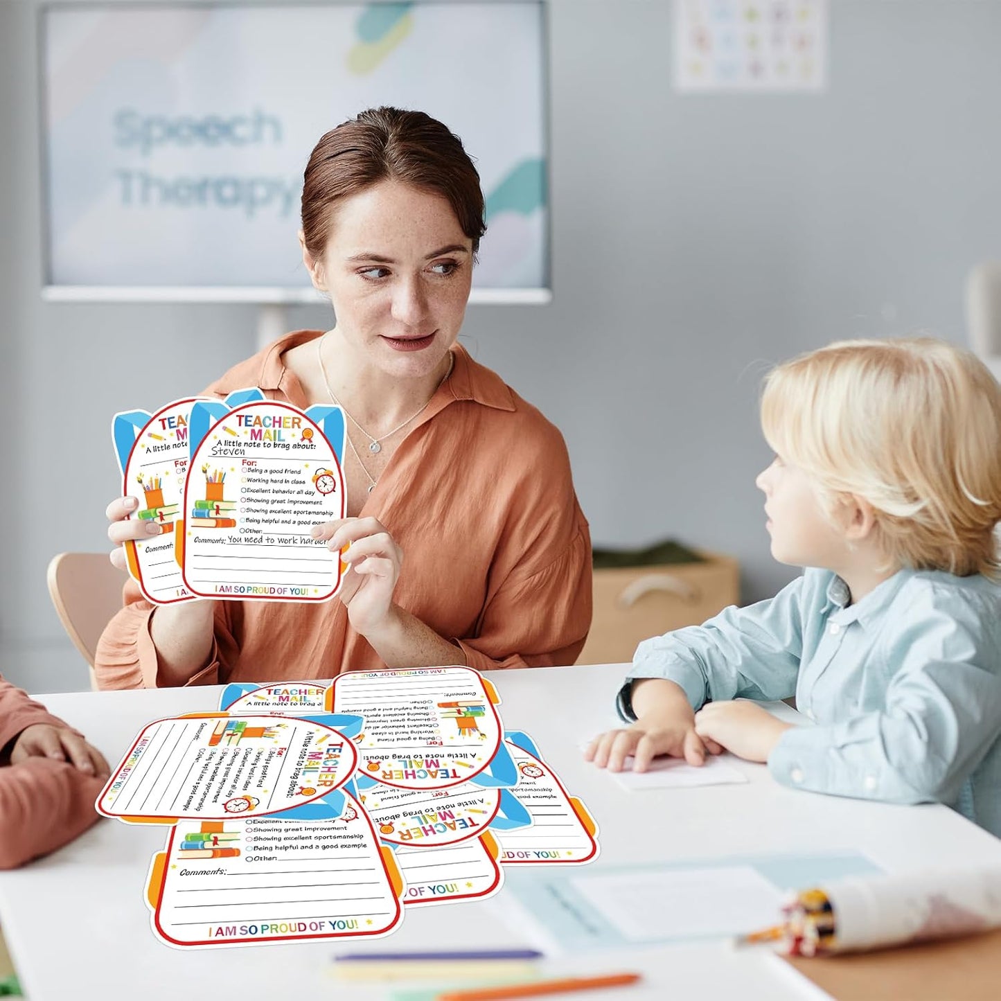 50Pcs Teacher Mail Notes to Parents, Smiley Face Happy Mail Postcards Classroom Good Behavior Incentive Motivational Cards to Send Home for Preschool Kindergarten Elementary School Teacher Supplies