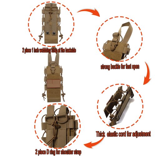 Molle Water Bottle Holder Molle Pouch Carrier,Tactical Water Bottle Pouch,Water Bottle Carrier with Strap,Tactical Molle Water Bottle Pouch,Water Bottle Holder Carrier for Walking (2 PCS BROWN)